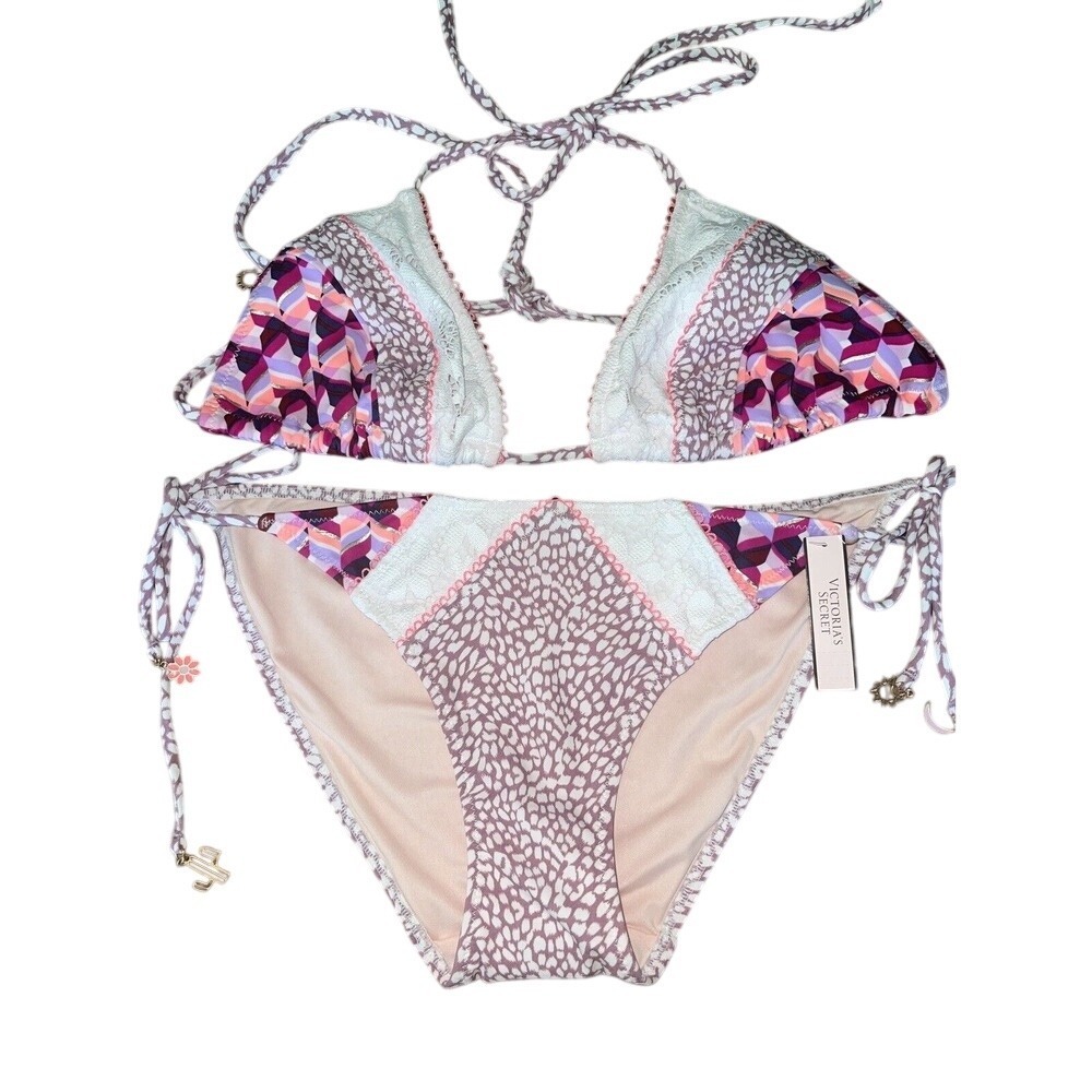 New Victoria's‎ Secret Bikini Women Medium String Triangle Swim Pink Lace New